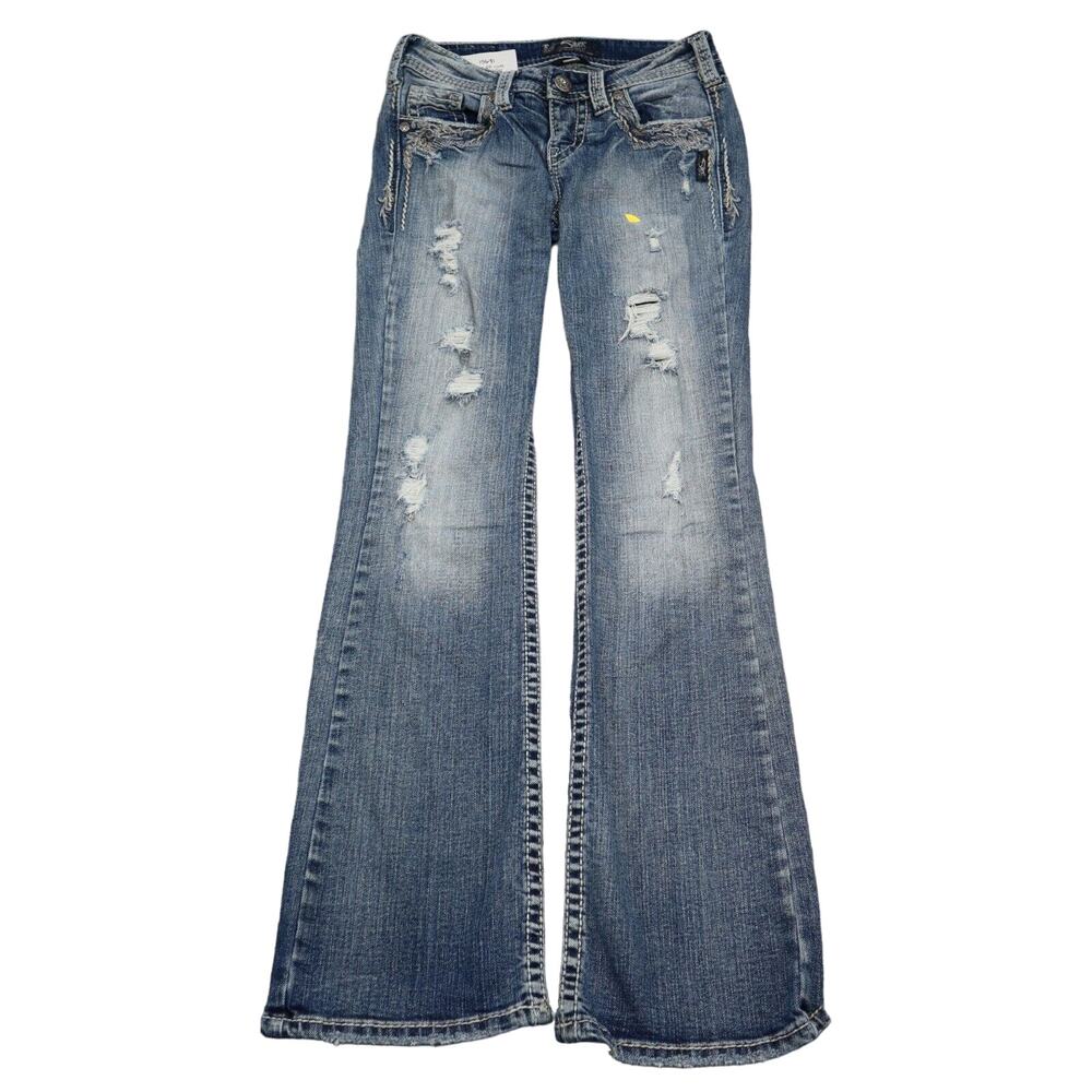 Silver Jeans Pants Womens 26 Blue Denim Flat Front Pockets Distressed AIKO Jeans